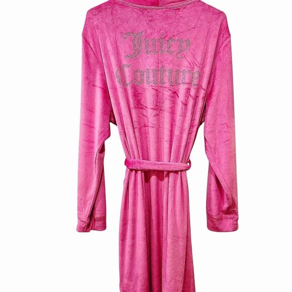 Juicy Couture Pink Rhinestone Logo Velour Robe- Pink Yarrow - Picture 2 of 5